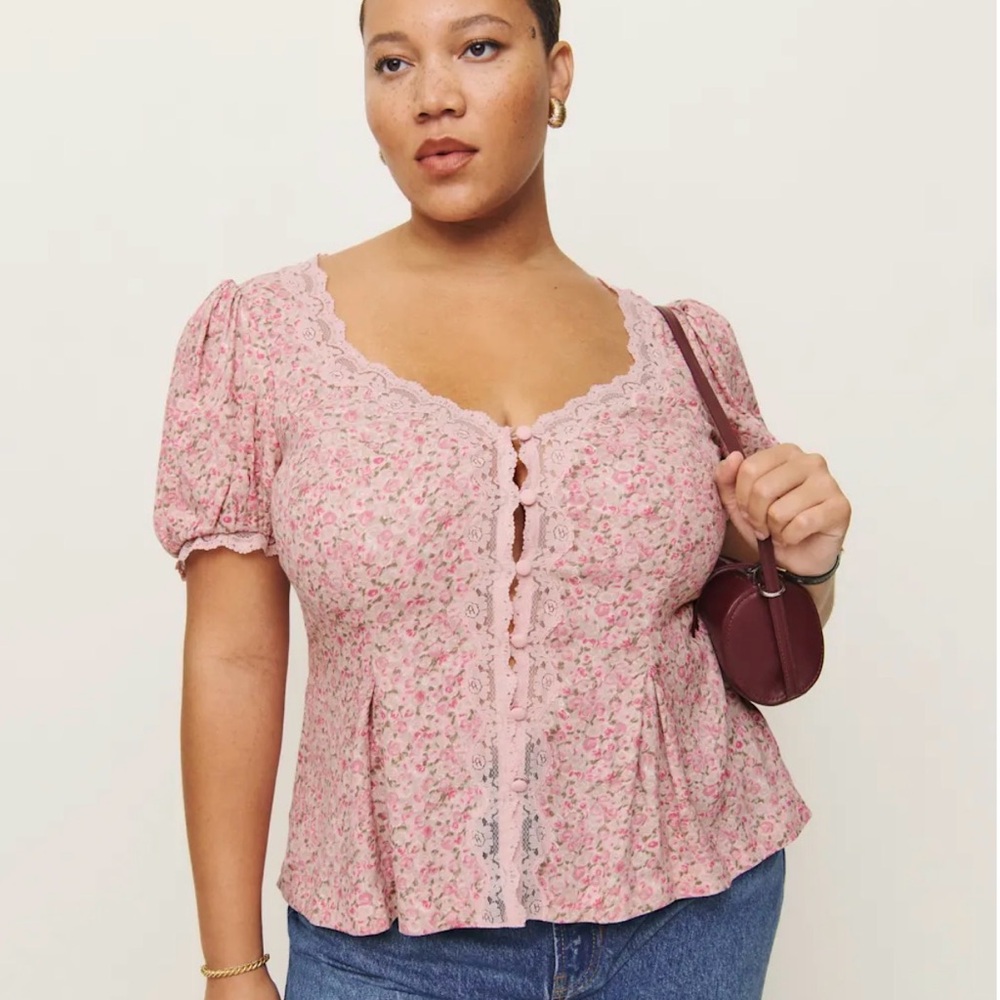 Reformation Minette Top Es in the color Rosin, size 16.